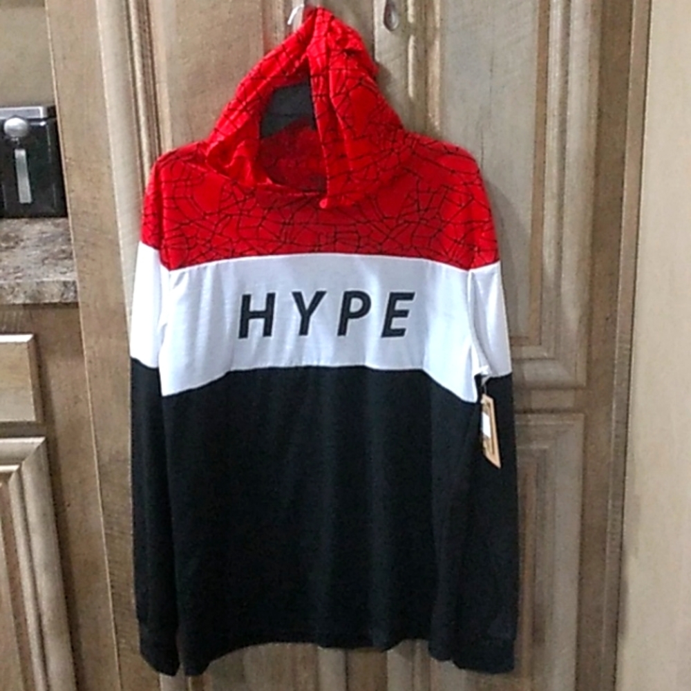 NWT Long Sleeve Hoodie Sweatshirt With Spider-Man Web Design On Top